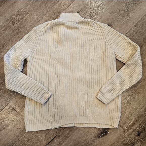 Lands End Cream Fisherman Cable Knit Mock Neck 1/4 Zip Sweater sz Medium Basic - Picture 5 of 5